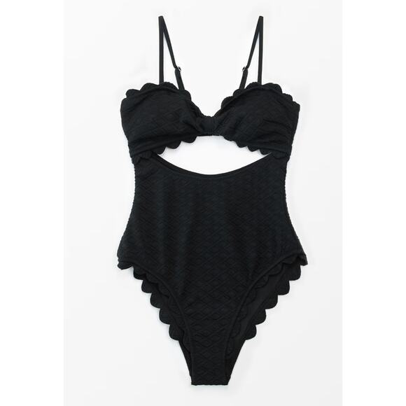 Cupshe Black Knotted Scalloped One Piece Swimsuit Medium - Picture 4 of 7